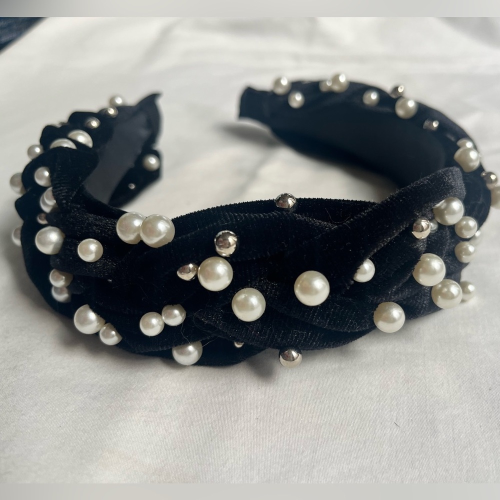 Black Velvet Pearl Headband Whimsigoth Dark Coquette‎ Fairy Hair Accessory
